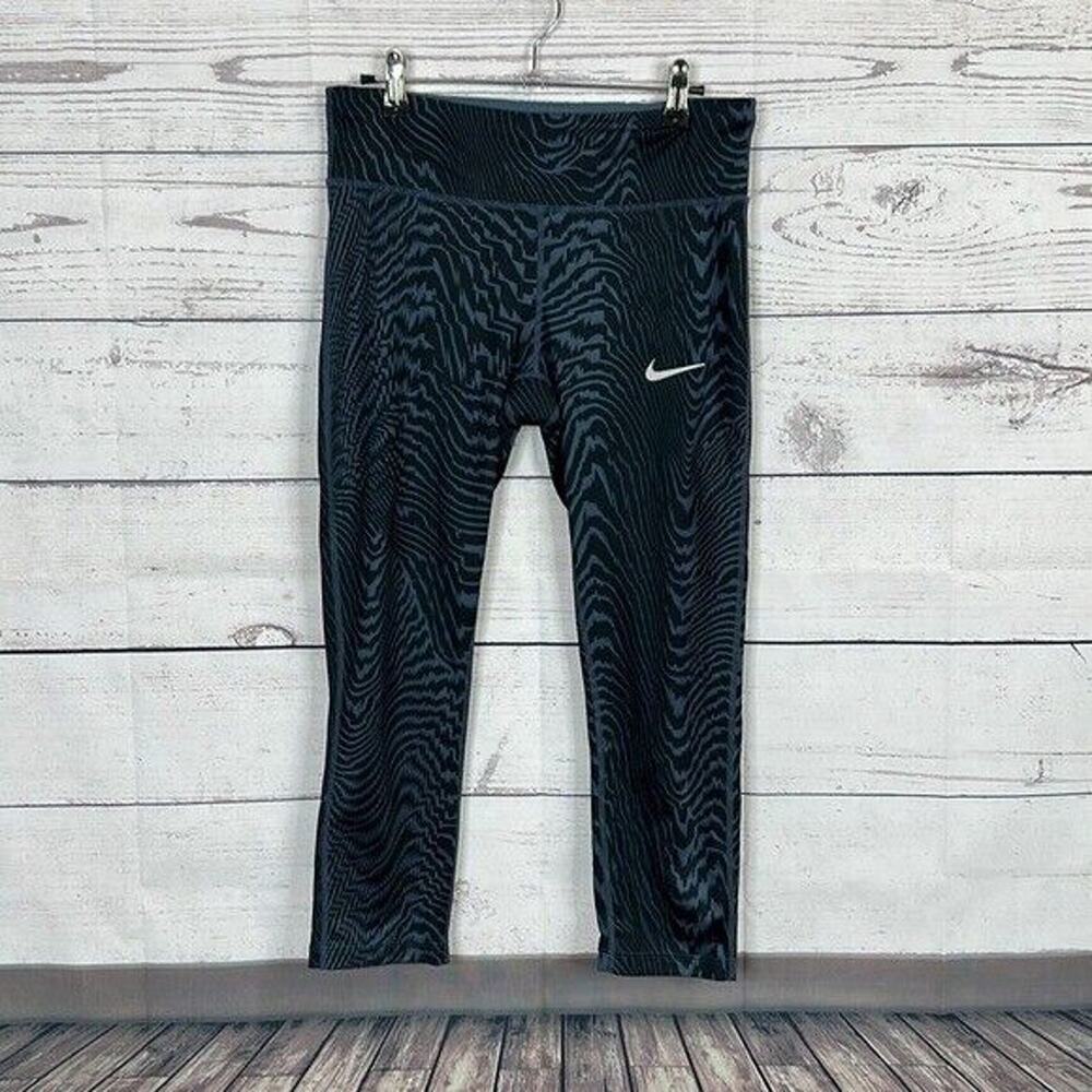 Nike Leggings Womens Medium Blue Power Essential Dri Fit Crop Black FLAW